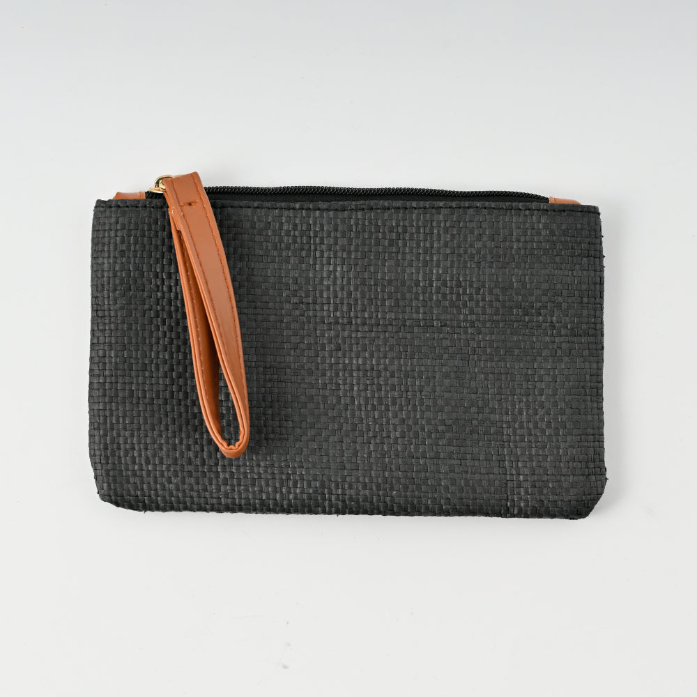 K&Co Sorrento Straw Zip Pouch - BLACK